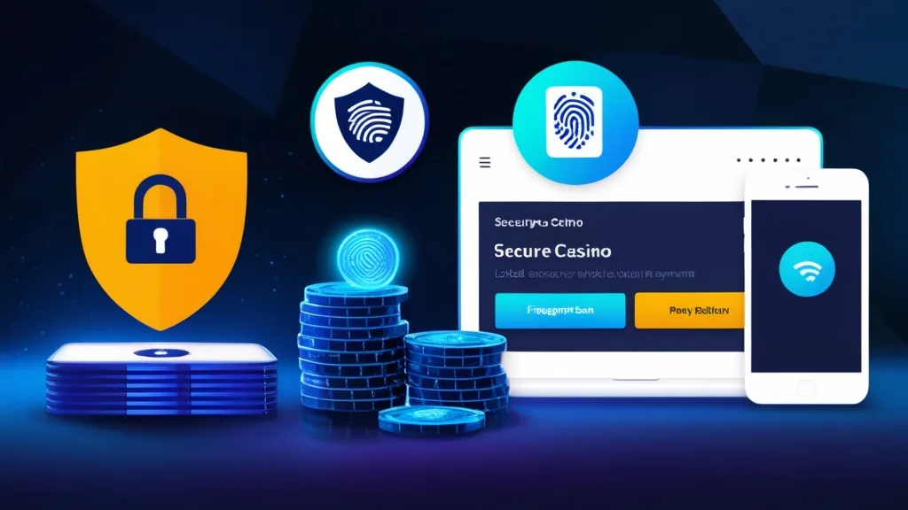 Secure casino banking scene with lock, wallet, and verification icons
